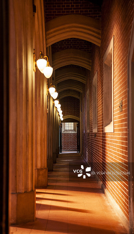 教堂拱形走廊中的阴影与光线图片素材