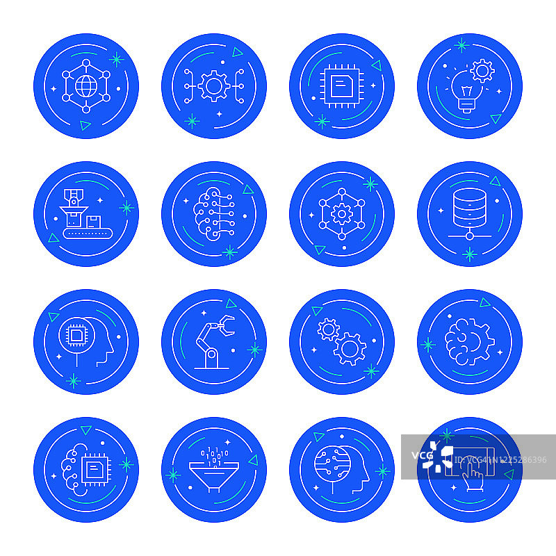 机器学习与技术相关线性图标集，可编辑笔画，简约轮廓图标图片素材