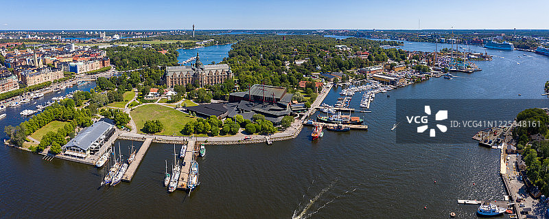 从空中俯瞰斯德哥尔摩的北欧博物馆和瓦萨博物馆图片素材