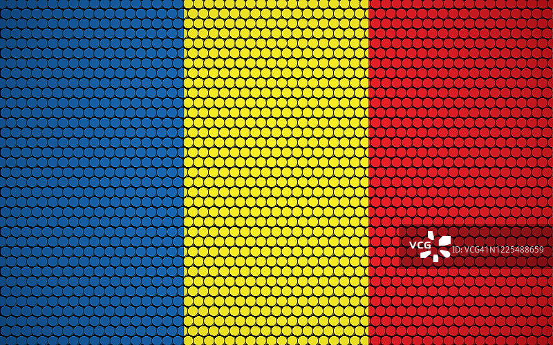 由圆形组成的罗马尼亚抽象旗帜，用彩色圆点设计的罗马尼亚国旗，具有现代和未来主义的抽象外观图片素材