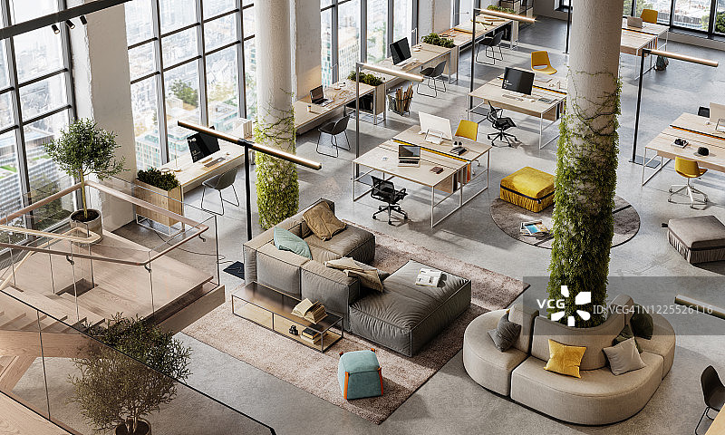 环保办公室空间3D图像俯视图图片素材