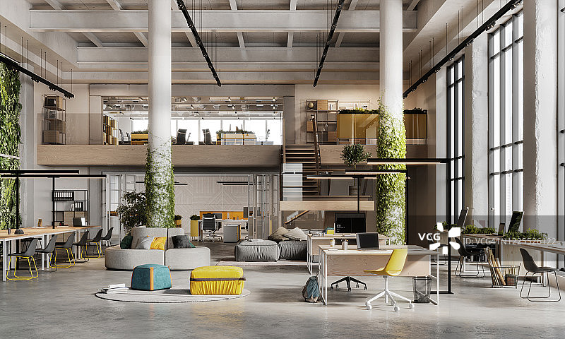 环保办公空间的3D图像图片素材