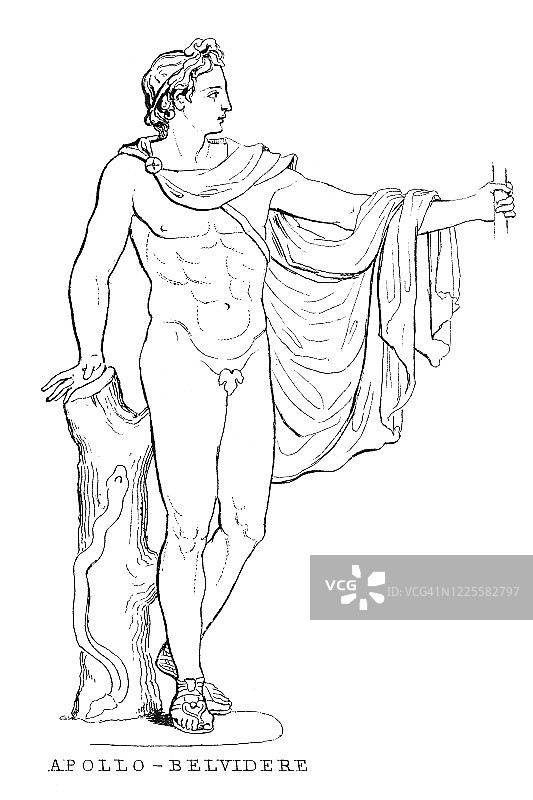 阿波罗·贝尔维德雷希腊雕塑古老雕刻插图图片素材