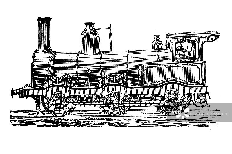 机车古董雕刻插图：英国货运机车图片素材
