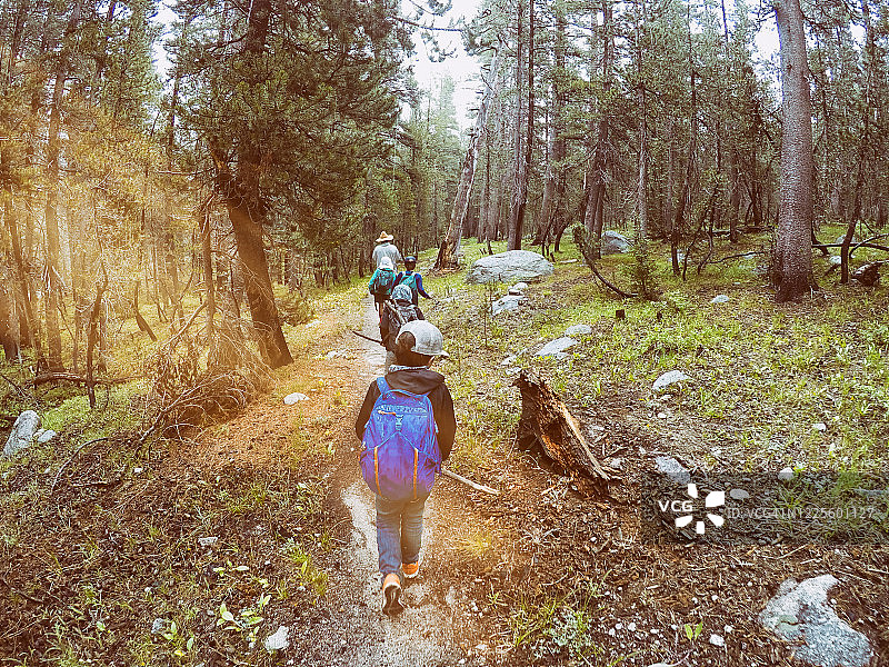 一家人在优胜美地国家公园图奥勒米草甸探索图片素材