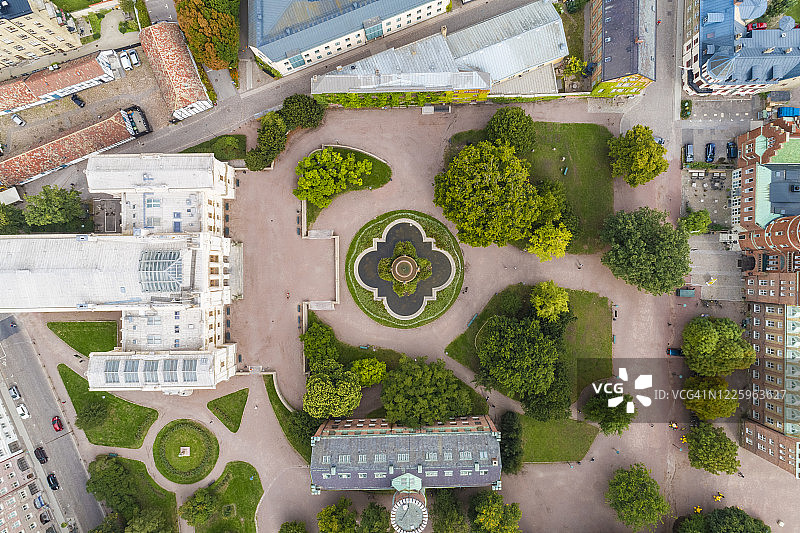 隆德大学的鸟瞰图，靠近马尔默，庭院和花园图片素材