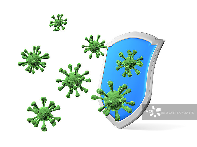 盾牌隔离病毒和细菌细胞，COVID-19冠状病毒，保护概念图片素材