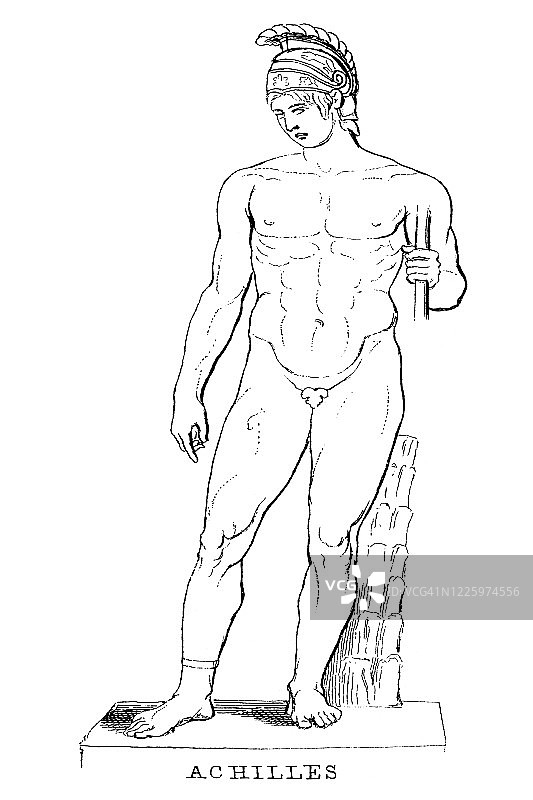 阿喀琉斯希腊雕塑旧版插画图片素材