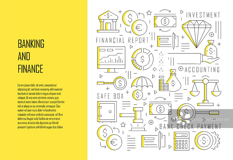 银行金融相关线性设计风格网页Banner矢量插画图片素材