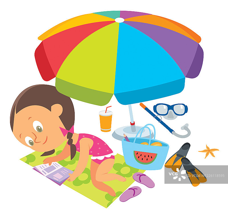 女孩在海滩上读书图片素材