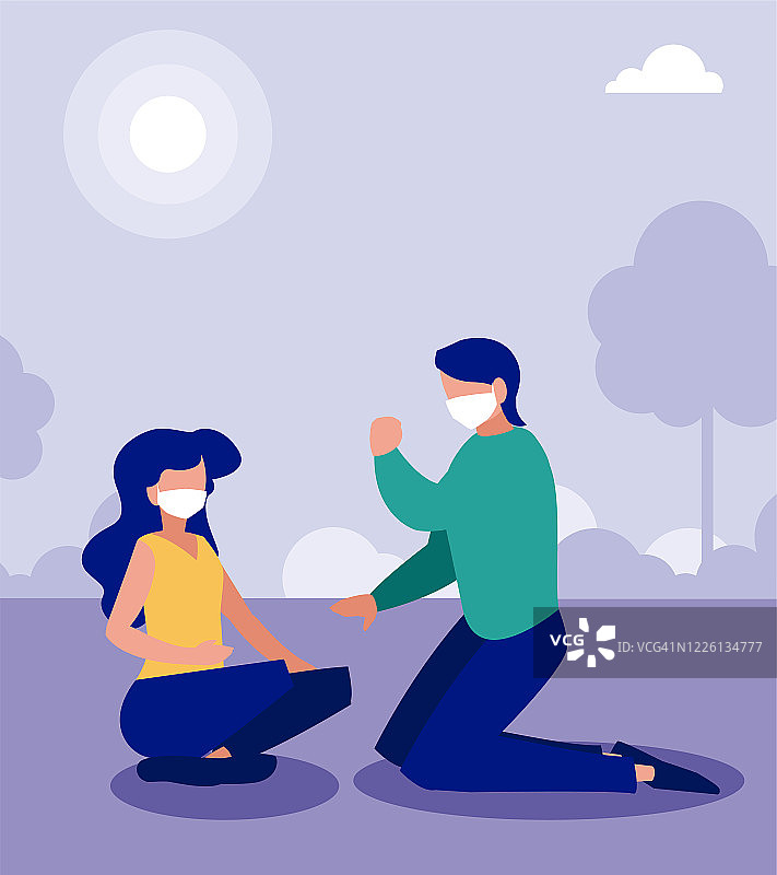 戴口罩在公园的情侣矢量设计图片素材