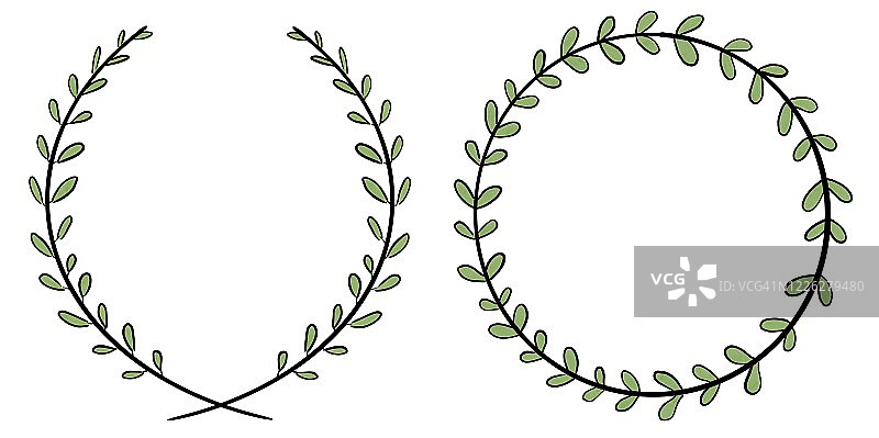 手绘月桂花环套装图片素材