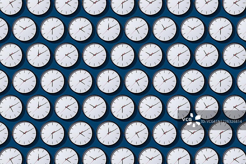 蓝色背景上排列的时区时钟图片素材