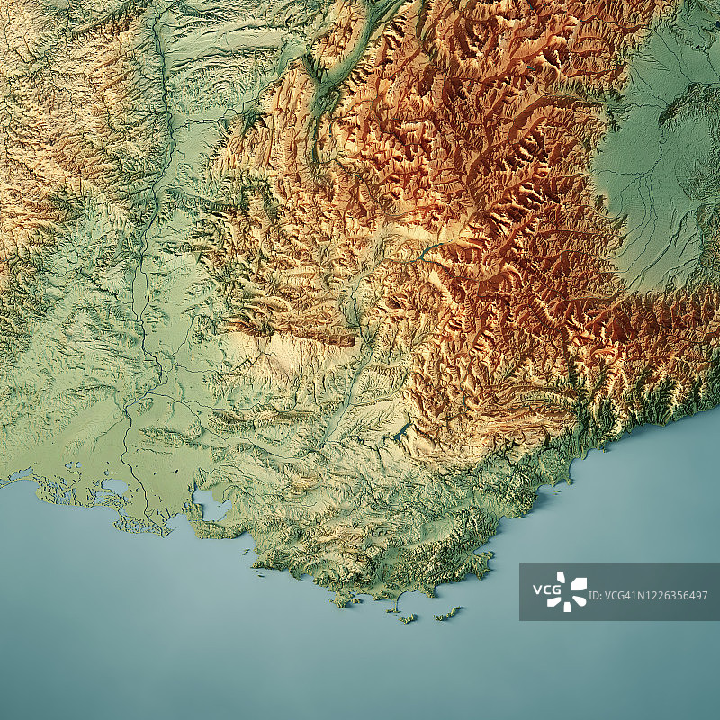 普罗旺斯-阿尔卑斯-蓝色海岸地形图3D渲染图片素材