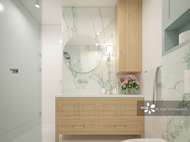 浴室的计算机生成图像：建筑可视化3D渲染图片素材