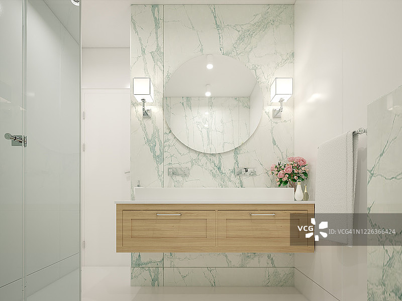 浴室的计算机生成图像：建筑可视化3D渲染图片素材