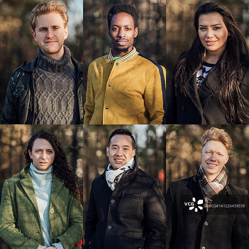 穿着暖和的朋友们拼贴图片素材