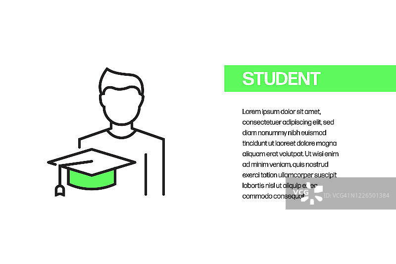 学生平面线图标，轮廓矢量符号插图。像素完美图片素材