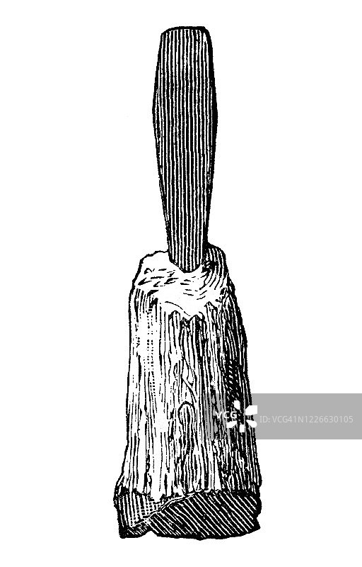 古老的雕刻插图：湖居和相关物品，鹿角中的石凿图片素材