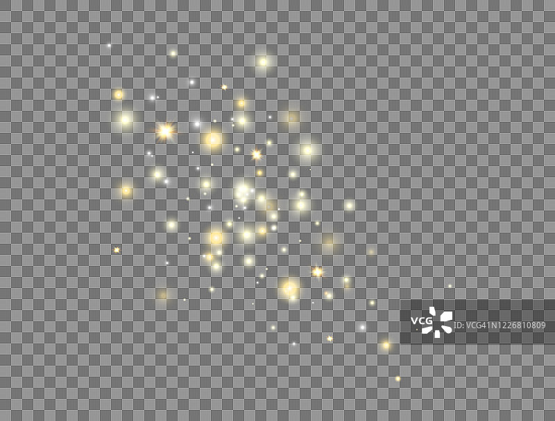 发光效果。明亮的金色星星在透明背景上爆炸，带有闪光。闪光奢华设计元素。烟花效果。太阳闪光。矢量图图片素材