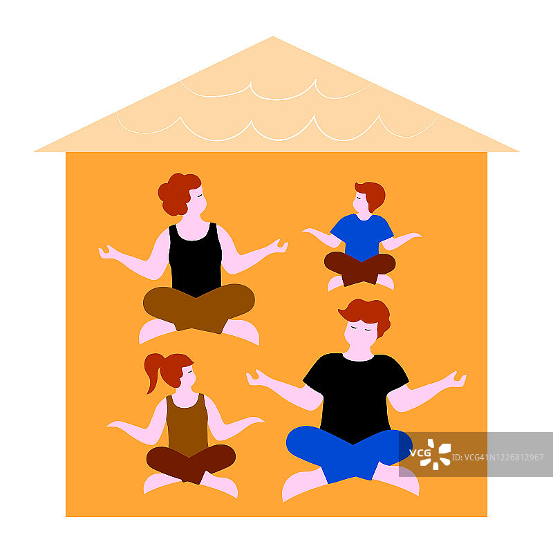 疫情期间一家人在家冥想图片素材