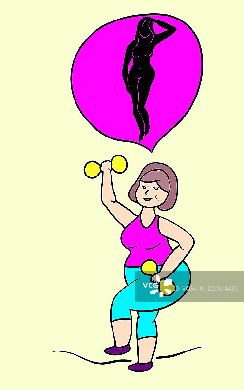 胖女人做运动，想着苗条的身材图片素材