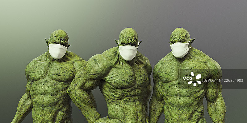 戴口罩的绿色幻想食人魔图片素材