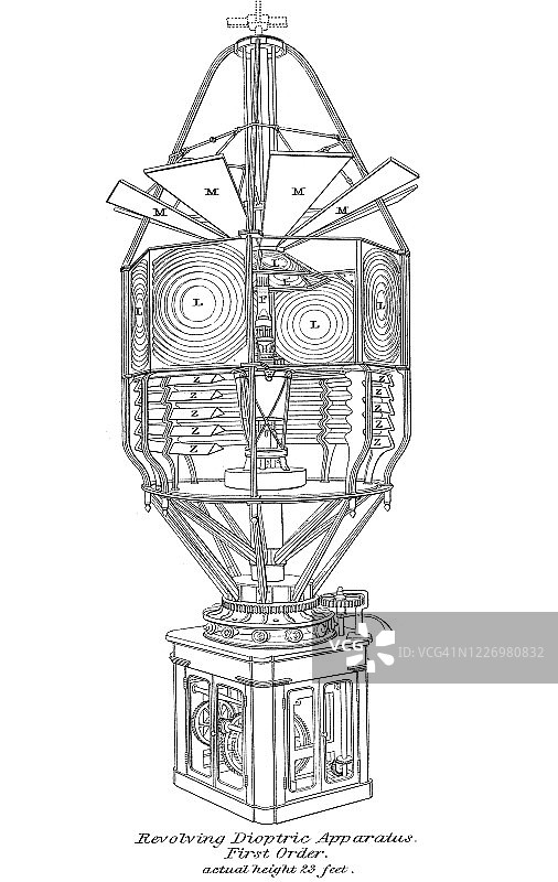 灯塔照明设备古老雕刻插图图片素材