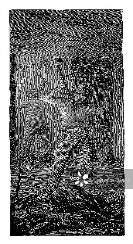 采矿：煤矿开采和金属矿开采（古版画）图片素材
