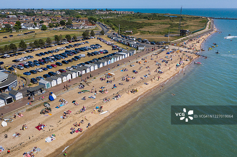 英国埃塞克斯郡滨海绍森德航拍海滩景色图片素材