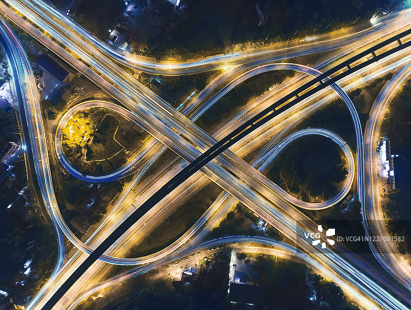 泰国曼谷环形路口夜景航拍图片素材