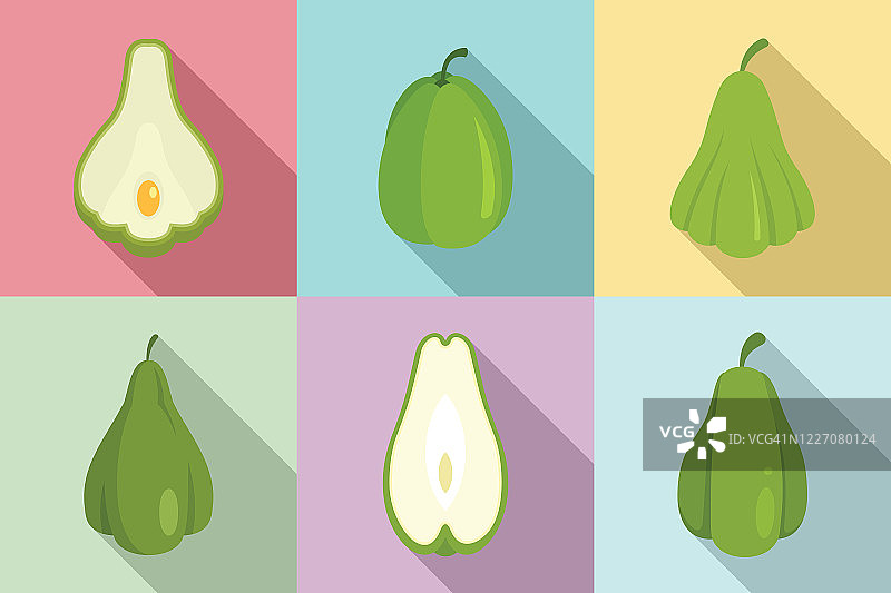 佛手瓜图标集扁平风格图片素材