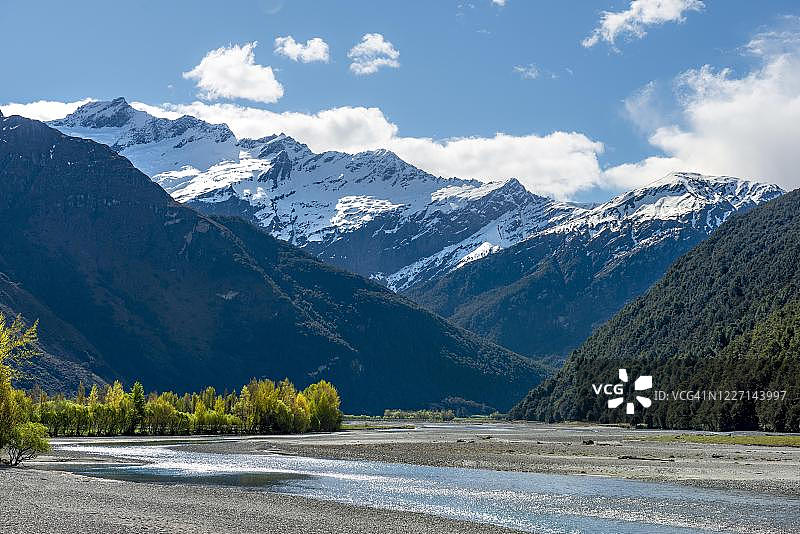 马图基图基河，雪山，阿斯帕林山国家公园，奥塔哥，南岛，新西兰图片素材