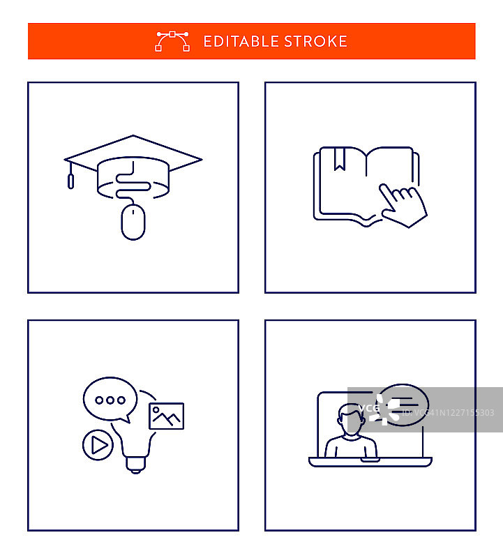 可编辑描边的在线学习迷你线性图标集图片素材