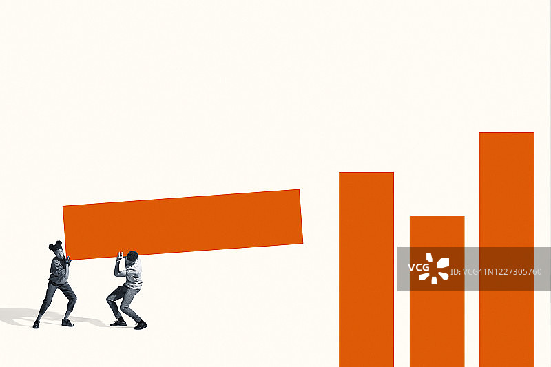 男人和女人携带橙色条形图图片素材