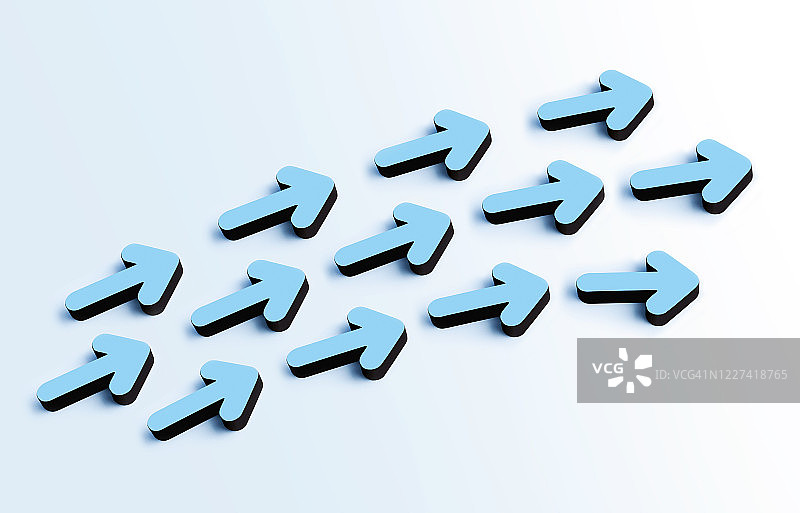 朝着同一方向移动的一组箭头图片素材