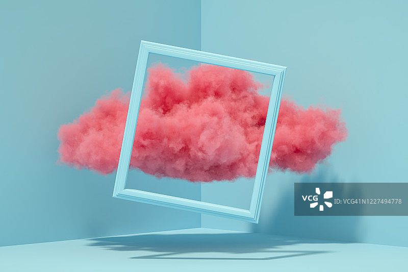 带画框的室内角落云朵图片素材