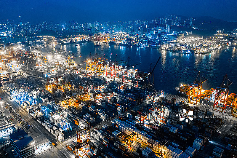 香港葵青货柜码头夜景图片素材