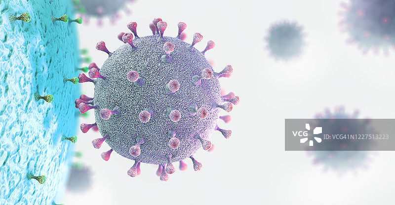 与细胞相互作用的病毒粒子，图示图片素材