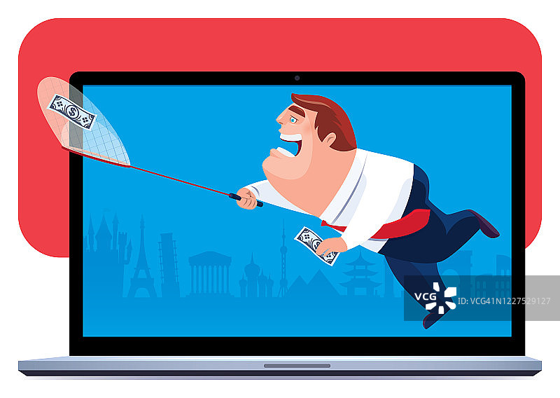 商人用笔记本电脑赚钱图片素材