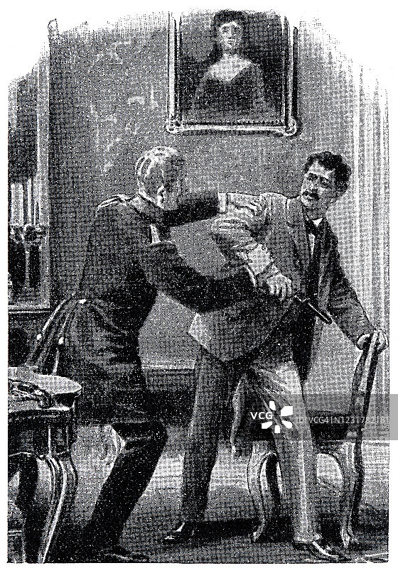 两名男子争执，其中一人拿着手枪图片素材