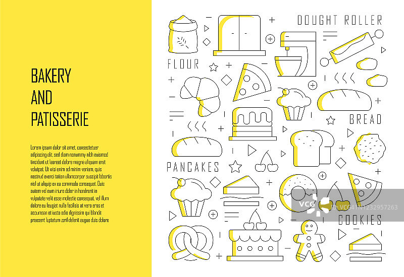 面包店和糕点相关线性设计风格Web banner矢量插图图片素材
