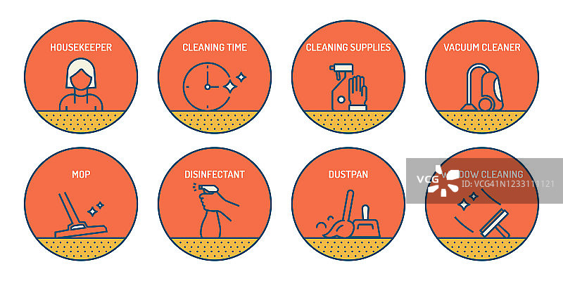 清洁相关线性图标素材，简约轮廓图标图片素材