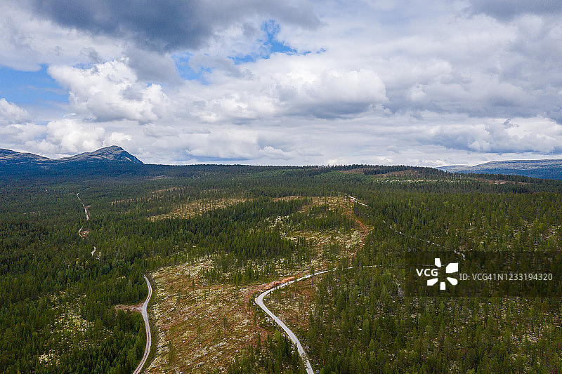 挪威海德马克郡的蜿蜒道路航拍图片素材