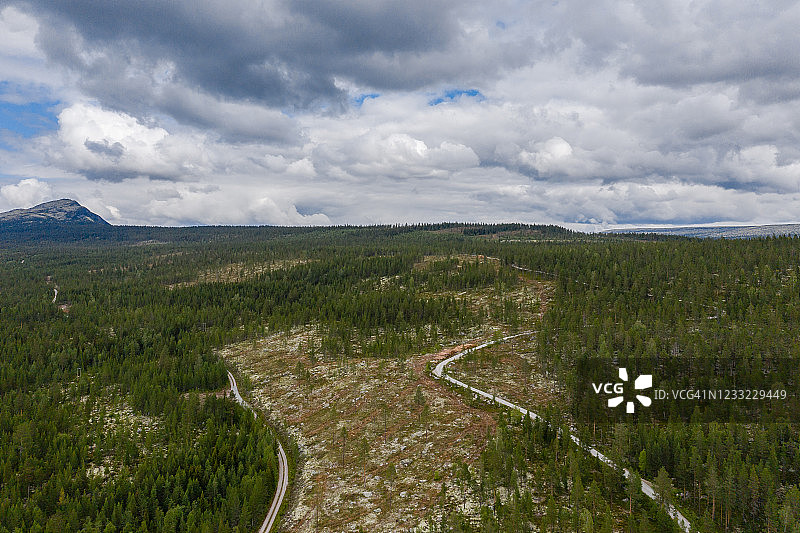 挪威海德马克郡的蜿蜒道路航拍图片素材
