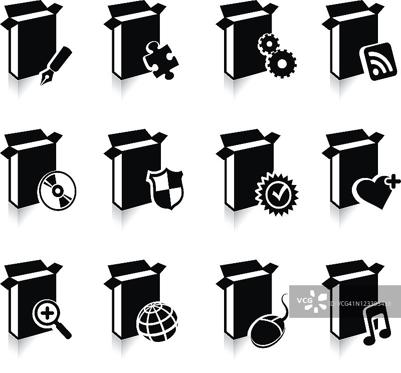 计算机软件黑白免版税矢量图标集图片素材