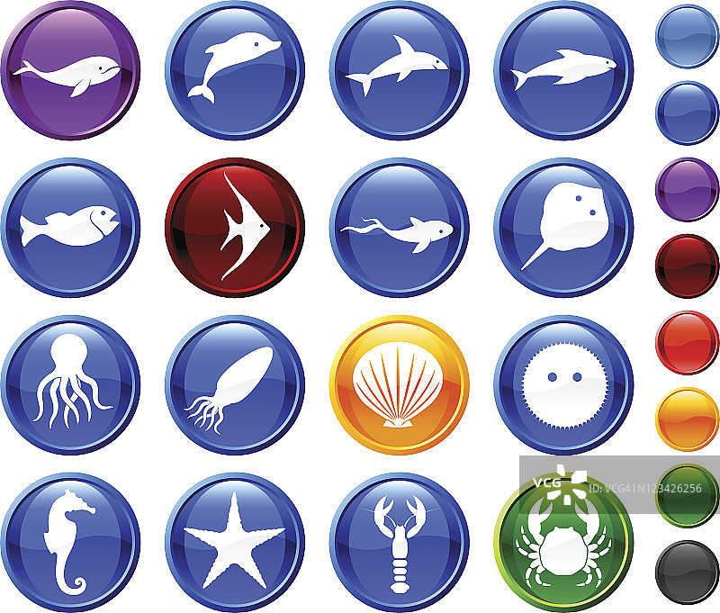 免版税海洋生物矢量图标集图片素材