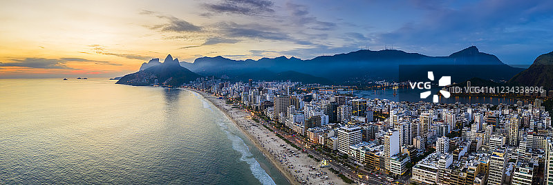 巴西里约热内卢黄昏全景航拍图片素材