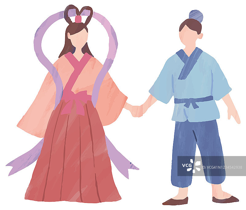 七夕节牛郎织女插画图片素材