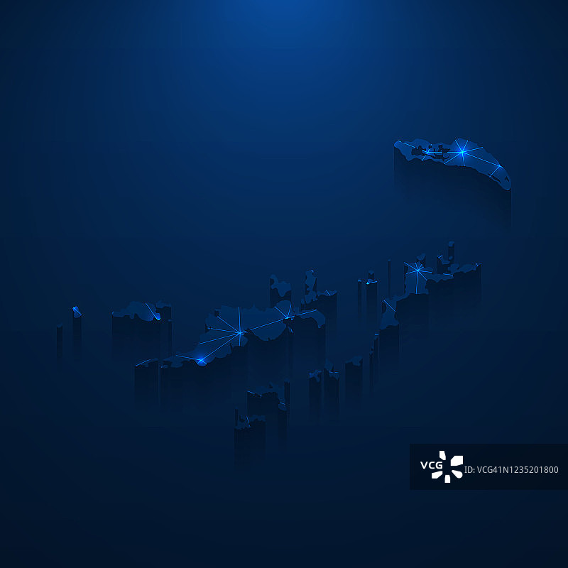英属维尔京群岛地图网络 - 深蓝色背景上的明亮网格图片素材